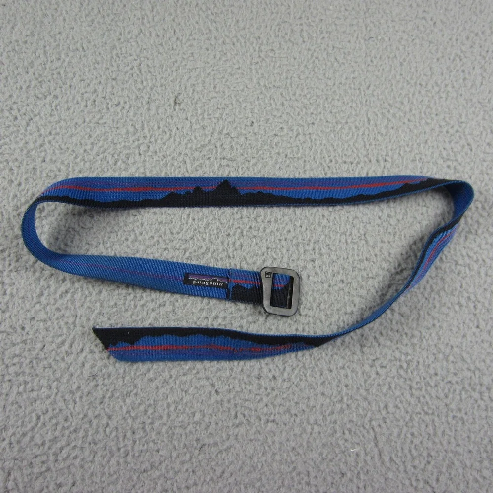 Patagonia Friction Belt Blue Fitz Roy Skyline Mountain Logo Webbing 1 Inch Wide